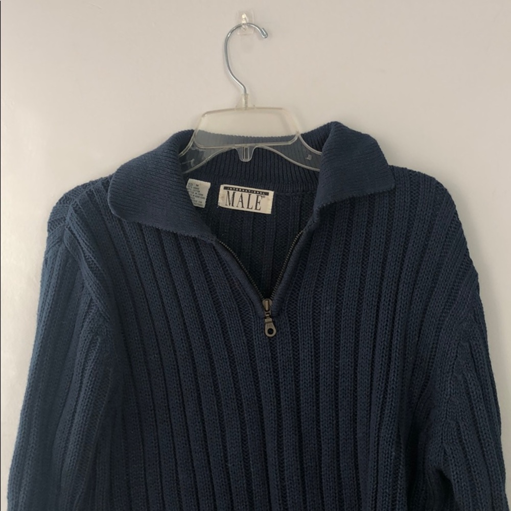 international male blue knit quarter zip